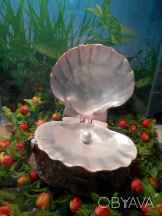Ракушка с жемчужиной - распылитель декорация в аквариум Большая. Очень реалистич. . фото 1