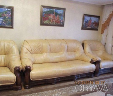 В комплект кожаной мебели входит диван который раскладывается - верх (сидушка) с. . фото 1