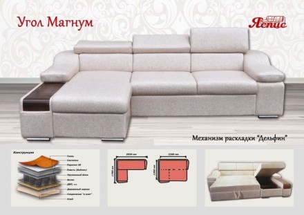 Красивый респектабельный диван в актуальном дизайне. Оборудован большой нашей дл. . фото 2