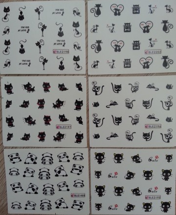 Водные слайдеры (наклейки) для ногтей с изображением птиц, котиков, панды.  
Ко. . фото 6