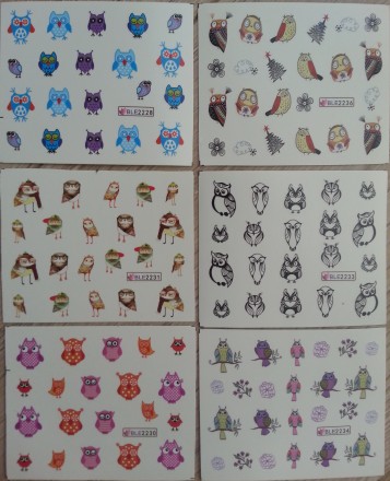 Водные слайдеры (наклейки) для ногтей с изображением птиц, котиков, панды.  
Ко. . фото 3