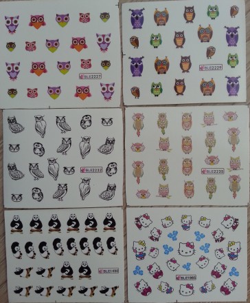 Водные слайдеры (наклейки) для ногтей с изображением птиц, котиков, панды.  
Ко. . фото 4