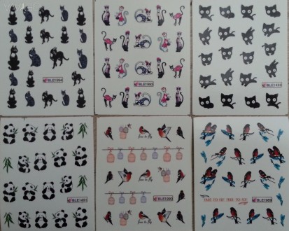Водные слайдеры (наклейки) для ногтей с изображением птиц, котиков, панды.  
Ко. . фото 2