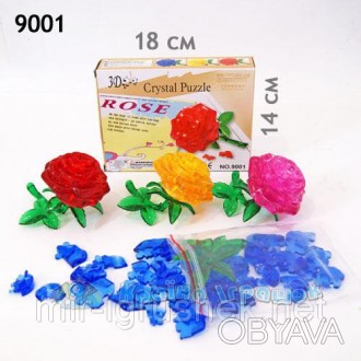 Пазлы 3D- кристалл 9001 (120шт/2) "Роза " 44 дет, 4цвета, в кор. 18*14*4см. . фото 1