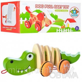 Деревянная игрушка Каталка MD 0988 (50шт) 2 вида(крокодил, собака),в кор-ке,27-1. . фото 1
