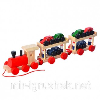 Деревянная игрушка Паровозик M01557 (36шт) каталка, 15-11,5-8см, машинка 6шт, в . . фото 3