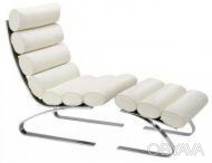 Кресло с табуреткой для ног, шезлонг, материал кожзам, цвет белый, каркас из нер. . фото 1