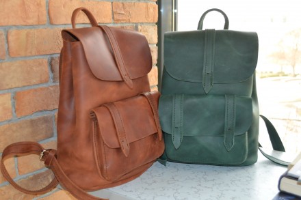 Рюкзак ручної роботи. Колір : зелений, коричневий. 100%  наруральна шкіра,,Crazy. . фото 2