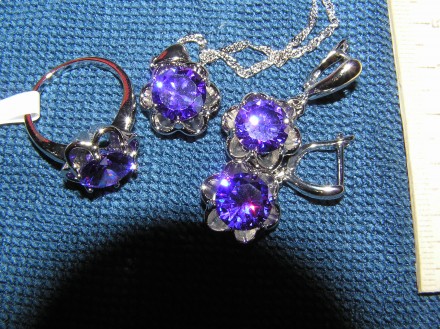 Фиолетовый аметист перстень кулон серьги стерлинговое серебро производство Индия. . фото 2