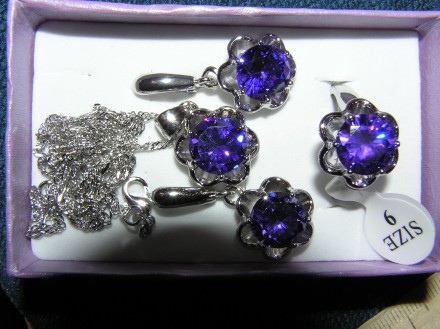 Фиолетовый аметист перстень кулон серьги стерлинговое серебро производство Индия. . фото 6