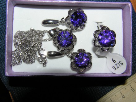 Фиолетовый аметист перстень кулон серьги стерлинговое серебро производство Индия. . фото 4