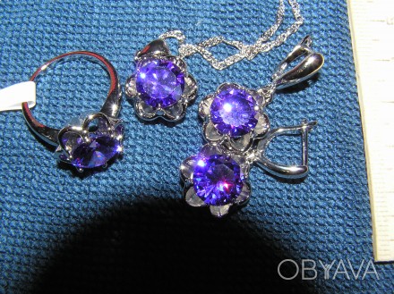 Фиолетовый аметист перстень кулон серьги стерлинговое серебро производство Индия. . фото 1