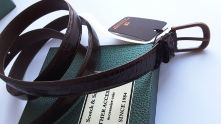 Супер кожаный ремень тёмно коричнево- вишнёвого цвета от дорогостоящего бренда S. . фото 5