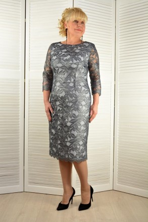 Платье кружевное "Ника" серебро - Модель 1623-10 56. Львів. фото 1