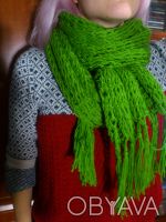 Зеленый шарф(для холодной осени и зимы) ширина -18см,длина-2м.7см.(хорошо накруч. . фото 4