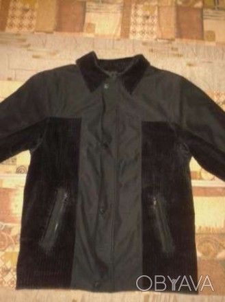 Демисезонные мужская куртка на подстежке черного цвета , комбинированая: крупный. . фото 1