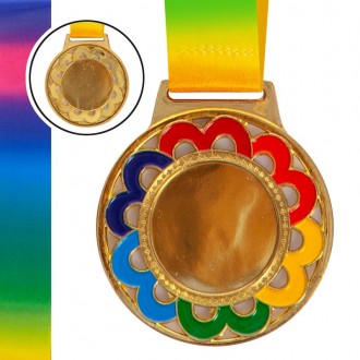 Заготовка медали спортивной с лентой цветная d-6,5см C-0347 (металл, 38g золото,. . фото 2