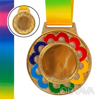 Заготовка медали спортивной с лентой цветная d-6,5см C-0347 (металл, 38g золото,. . фото 1