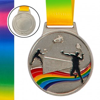 Медаль спортивная с лентой цветная d-6,5см Бадминтон C-0346 (металл, 38g золото,. . фото 4