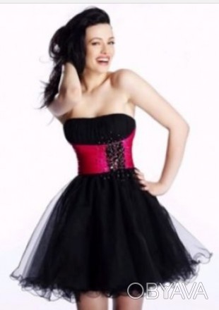 Платье нарядное черное с розовым декором. Новое. Невероятно красивое!!! Размер S. . фото 1