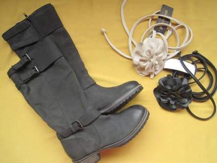 Фирменные новые качественные кожаные (нубук) демисезонные сапоги с потёртостями . . фото 11