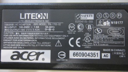 Продам зарядное устройство Acer PA-1700-02 (19V -3.42A)Моб-0983363373. . фото 3