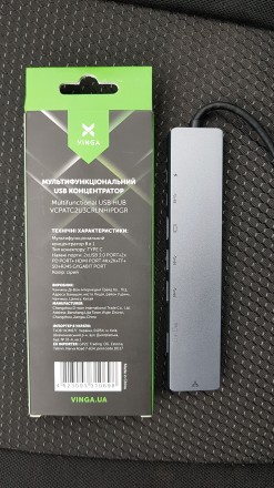 Концентратор Vinga Type-C to 4K HDMI+2*USB3.0+GigabitLAN+SD+2*PD aluminium (VCPA. . фото 4