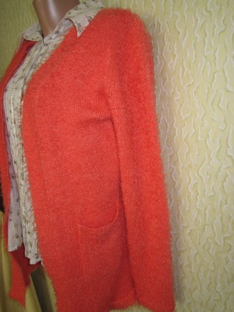 Яркий мягусенький оранжевый кардиган травка HEMA с 2 накладными карманами. Длина. . фото 5