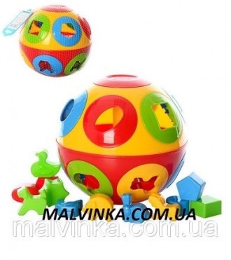 Куб "Умный малыш" Колобок - пластиковый сортер в виде шара с разными фигурками. . . фото 2