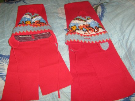 Шапка+шарфик,детские,цвет-красный,шарфик длина 139см,
зимние теплые,состояние б. . фото 5