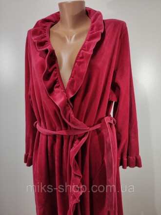 Женский красный халат. Размер XL. Ткань 75% коттон, 25% полиэстер. Есть карманы . . фото 8