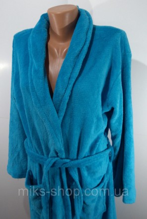 Женский голубой мягкий халат. Размер S-M. Ткань 100% полиэстер. Замеры в см:
Дли. . фото 7
