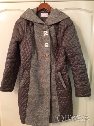 Комбинированное пальто из твида - шерстяной меланжевой ткани и водоотталкивающей. . фото 1