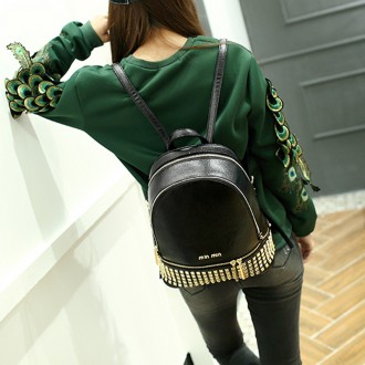 Молодежный кожаный рюкзак Min Min современная трактовка стиля casual с заклепкам. . фото 10