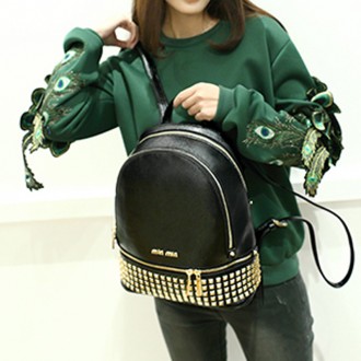 Молодежный кожаный рюкзак Min Min современная трактовка стиля casual с заклепкам. . фото 12