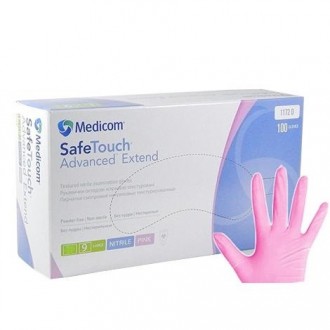Нитриловые перчатки розовые 4г/м&sup2; неопудренные M (100шт/уп) Medicom SafeTouch&reg; E. Київ. фото 1