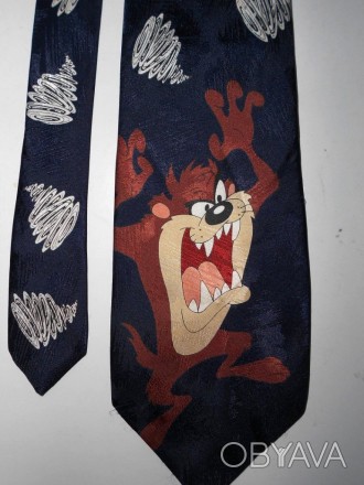 Мужской винтажный шелковый галстук Loonely Tunes с изображением  персонажа мульт. . фото 1