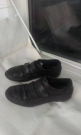 Кожаные туфли на липучках, чёрного цвета, в хорошем состоянии. Длина стельки 24,. . фото 4