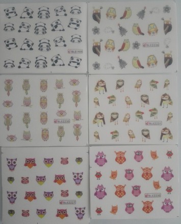 Водные слайдеры (наклейки) для ногтей с изображением птиц, котиков, панды.  
Ко. . фото 6