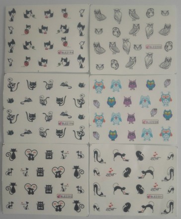 Водные слайдеры (наклейки) для ногтей с изображением птиц, котиков, панды.  
Ко. . фото 7