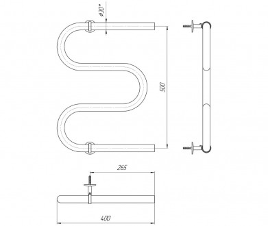 Водяной полотенцесушитель Змейка ∅30 530х400 с межосевым расстоянием для подключ. . фото 3