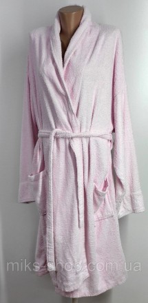 Женский розовый халат большого размера. Ткань 100% коттон. Халат имеет пояс и ка. . фото 3
