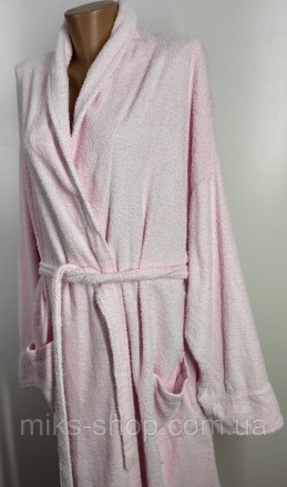 Женский розовый халат большого размера. Ткань 100% коттон. Халат имеет пояс и ка. . фото 7