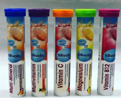 Шипучие таблетки витамины Mivolis В12, 20 шт Без добавления сахара С малиново-кл. . фото 7