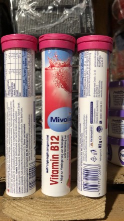 Шипучие таблетки витамины Mivolis В12, 20 шт Без добавления сахара С малиново-кл. . фото 8
