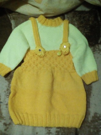 Новое вязаное тёплое платьице на девочку 1-1,5 лет.Нитки детский акрил.Ручная ра. . фото 3