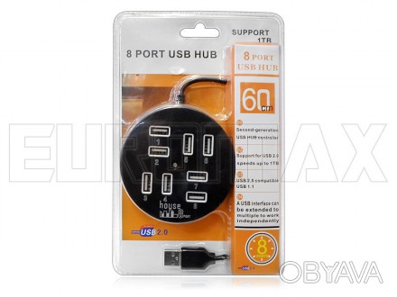 Хаб USB 2.0 8 порта, Black, 1TB с питанием от USB - устройство помогающее расшир. . фото 1
