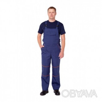 Полукомбинезон мужской рабочий синий с отрезным нагрудником и усилительными накл. . фото 1