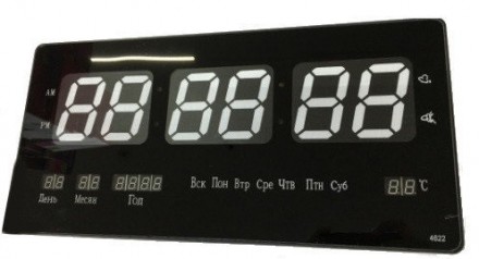 Современные большие настенные электронные LED часы с календарём и термометром, п. . фото 2