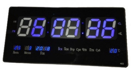 Современные большие настенные электронные LED часы с календарём и термометром, п. . фото 4